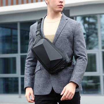 Hard Shell Sling Crossbody Bags USB Charging Shoulder Bags for Men Anti-Theft Waterproof Short Trip Chest Bag